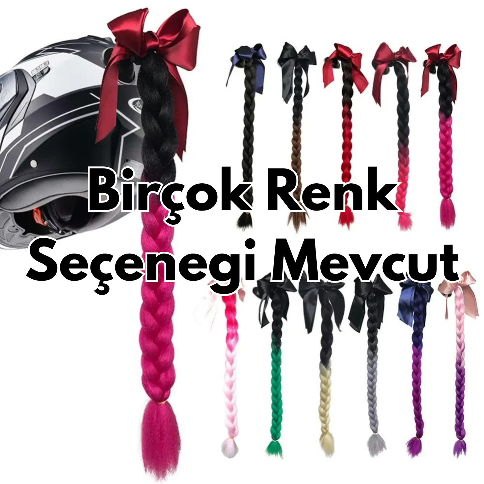 Kask Örgü Saç Eklentisi Renkli Vantuzlu - Otoban Faresi Araba & Motosiklet Aksesuarları - otobanfaresi -