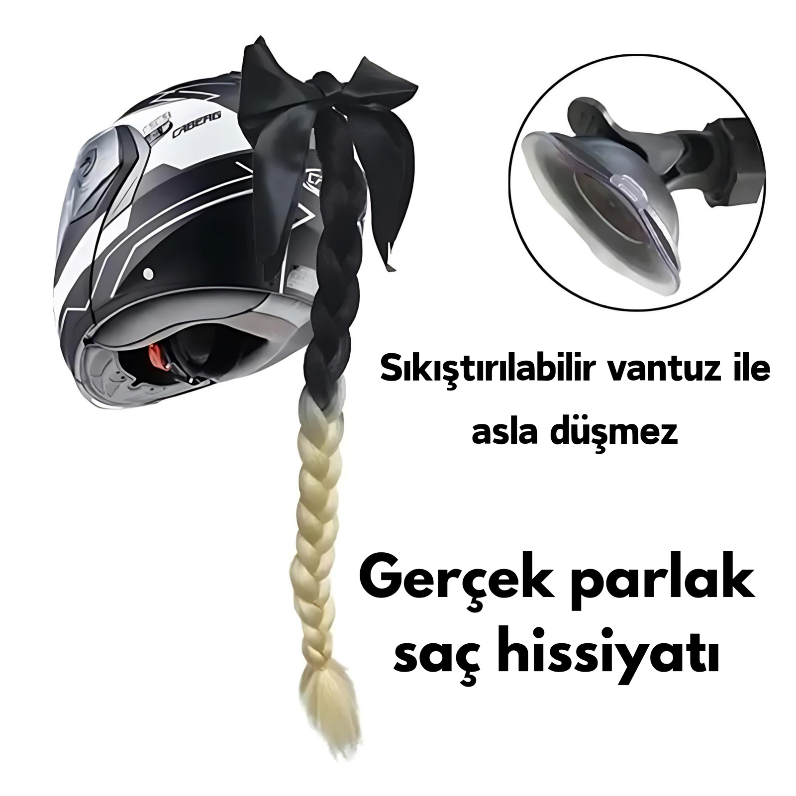 Kask Örgü Saç Eklentisi Renkli Vantuzlu - Otoban Faresi Araba & Motosiklet Aksesuarları - otobanfaresi -