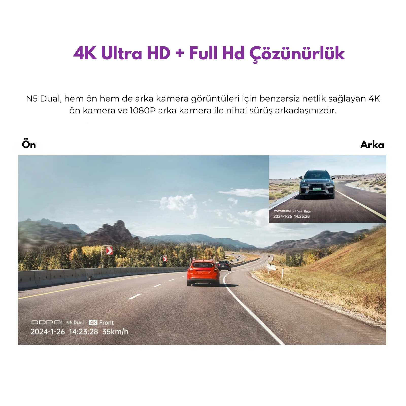 DDPAİ Ultra HD Araç içi Ön & Arka Kamera Yapay Zeka - ADAS - Otoban Faresi Araba & Motosiklet Aksesuarları - otobanfaresi -