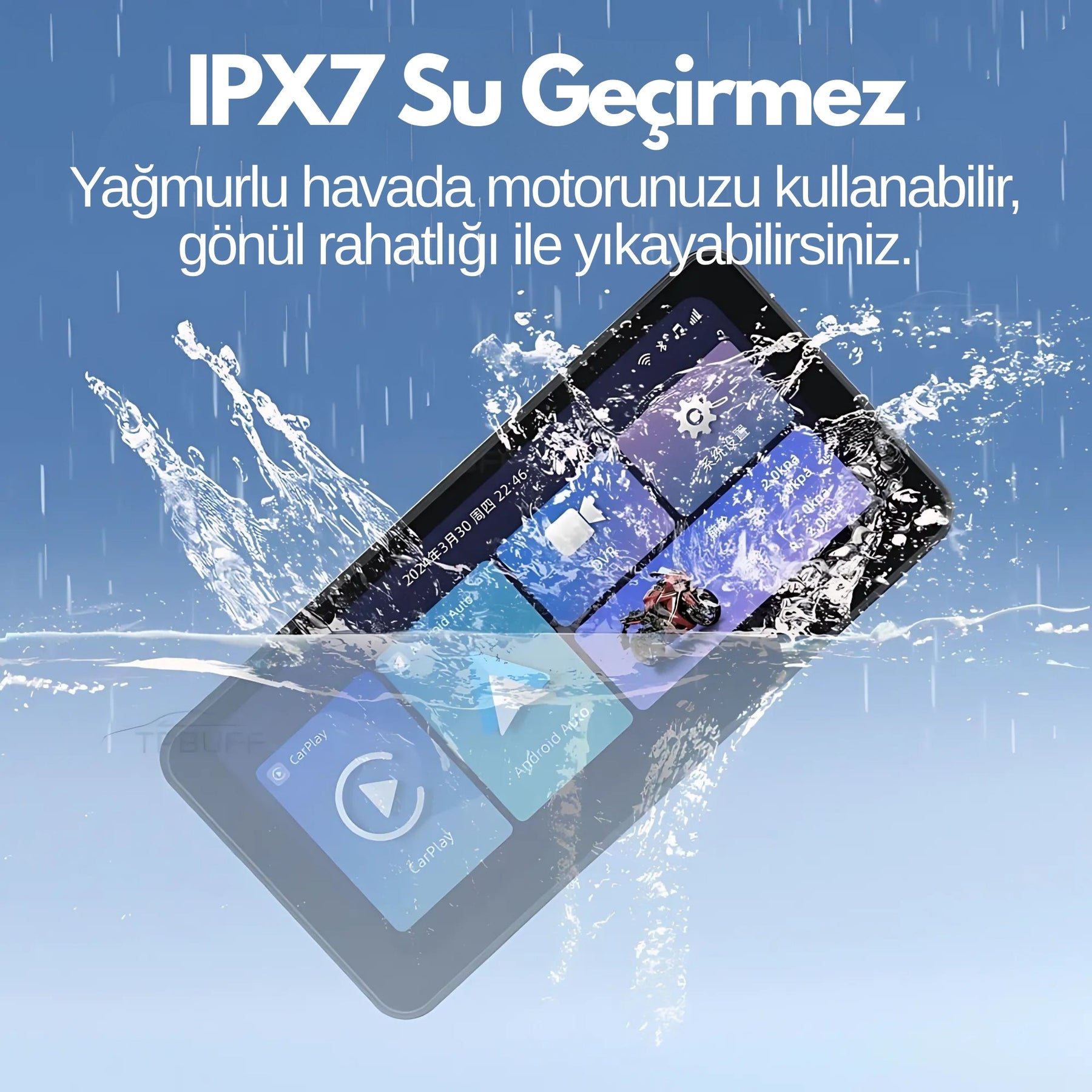 Kablosuz CarPlay & Android Auto Destekli Motosiklet Multimedya Navigasyon Ekranı – Bluetooth – Dokunmatik – Su Geçirmez