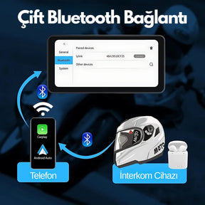 Kablosuz CarPlay & Android Auto Destekli Motosiklet Multimedya Navigasyon Ekranı – Bluetooth – Dokunmatik – Su Geçirmez