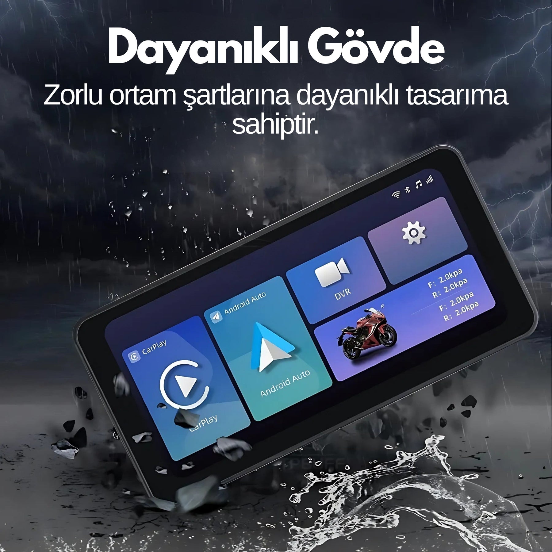 Kablosuz CarPlay & Android Auto Destekli Motosiklet Multimedya Navigasyon Ekranı – Bluetooth – Dokunmatik – Su Geçirmez