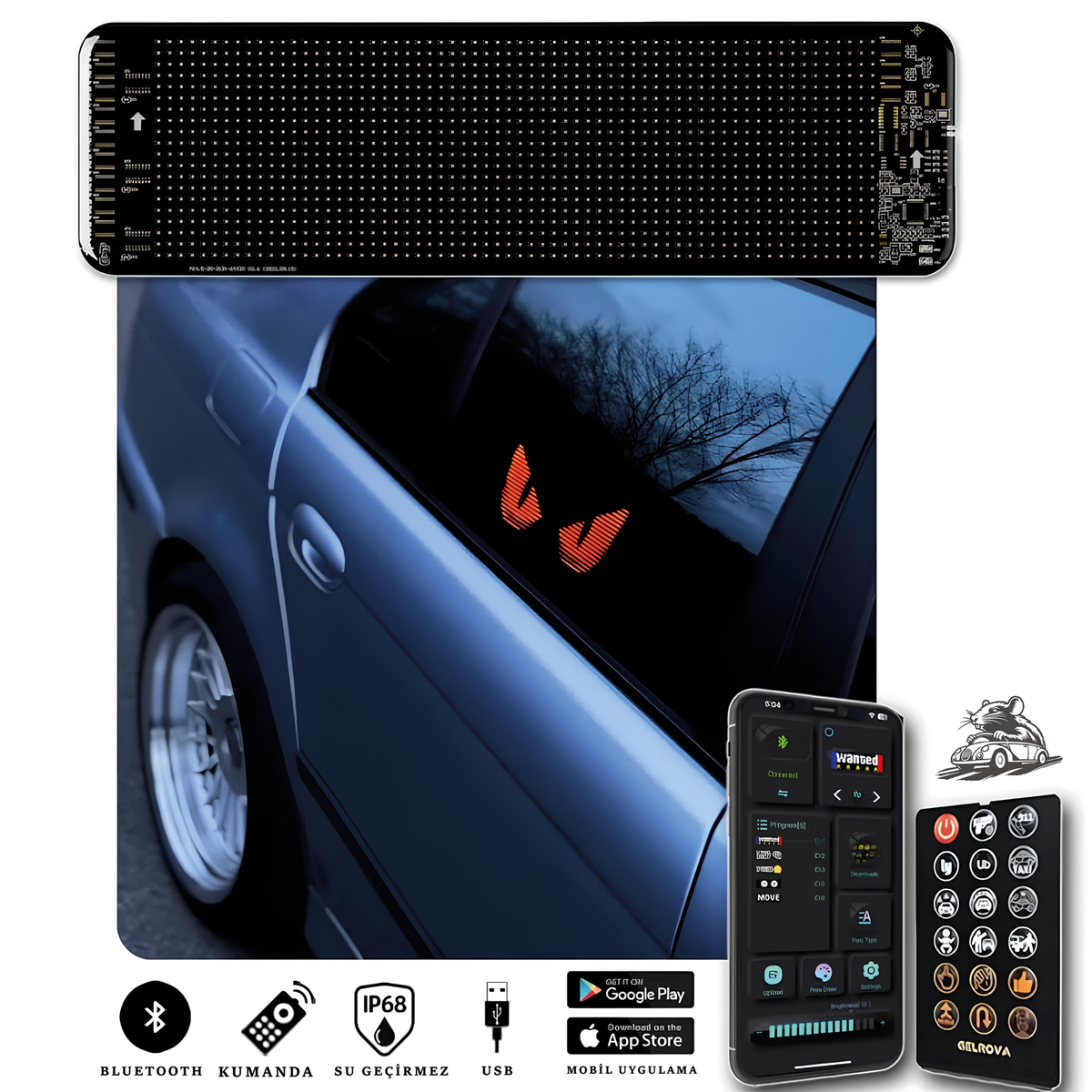 Esnek LED Panel - Kumanda ve Bluetooth - Otoban Faresi Araba & Motosiklet Aksesuarları - otobanfaresi - 