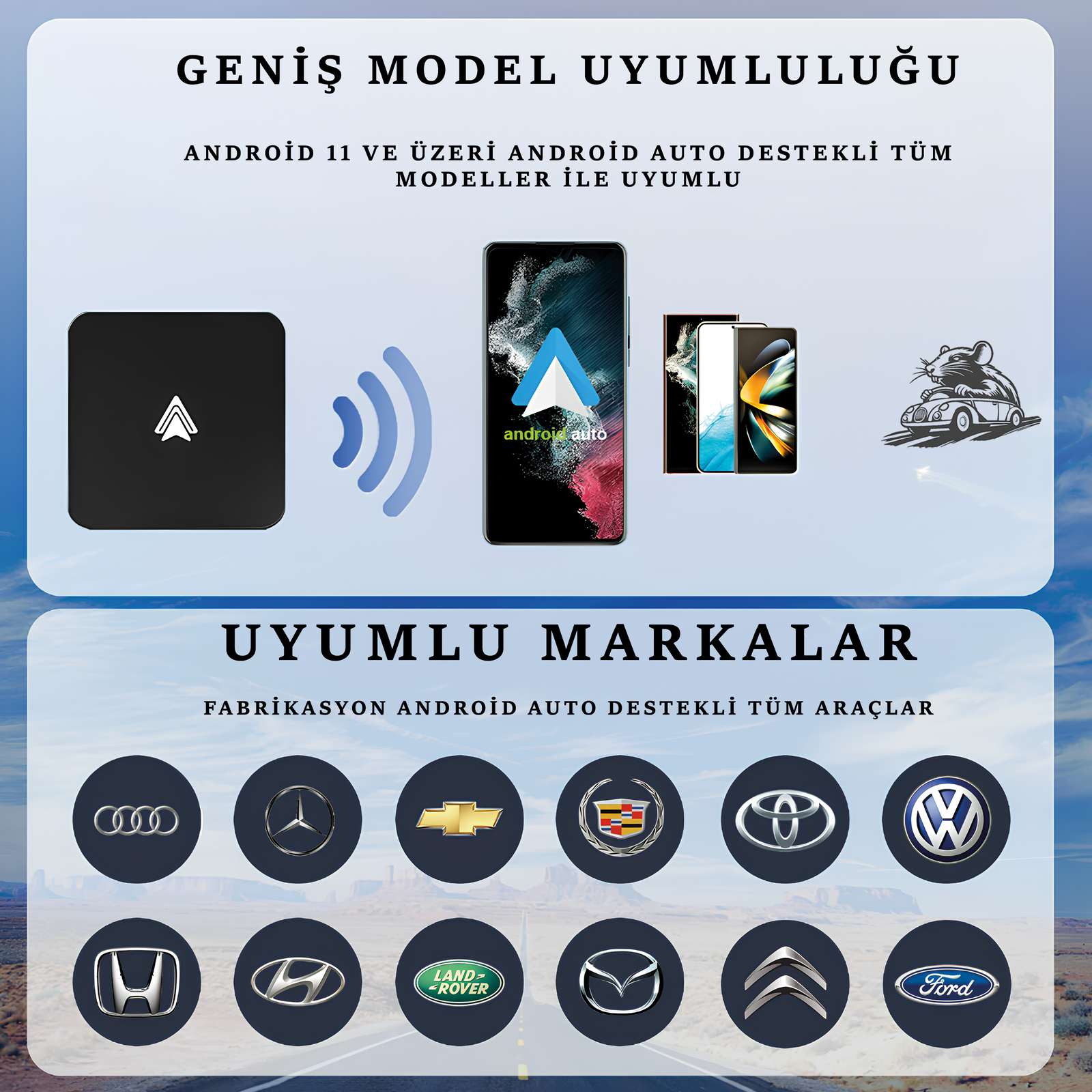 Kablosuz CarPlay ve Android Auto Adaptörü - Otoban Faresi Araba & Motosiklet Aksesuarları - otobanfaresi - 