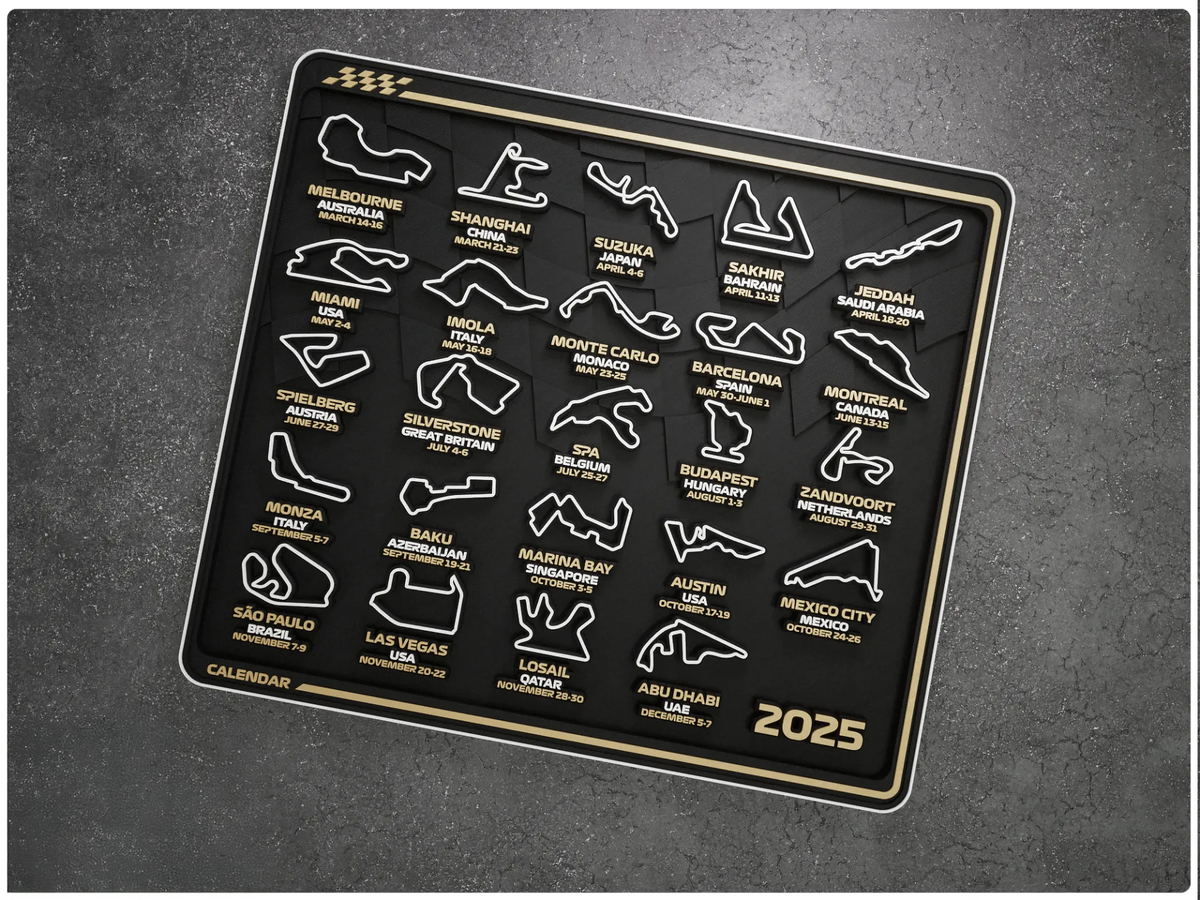 Formula 1 2025 Yarış Takvimi – 3D Pist Panosu (Tüm Sezon Pistleri ve Tarihleri) - Otoban Faresi Araba & Motosiklet Aksesuarları - otobanfaresi - 3d formula1 - formula1