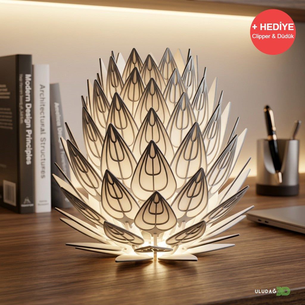 Dekoratif 3D Geometrik Lotus Masa Lambası (+Hediye) - OtoBan Faresi 3D Baskı